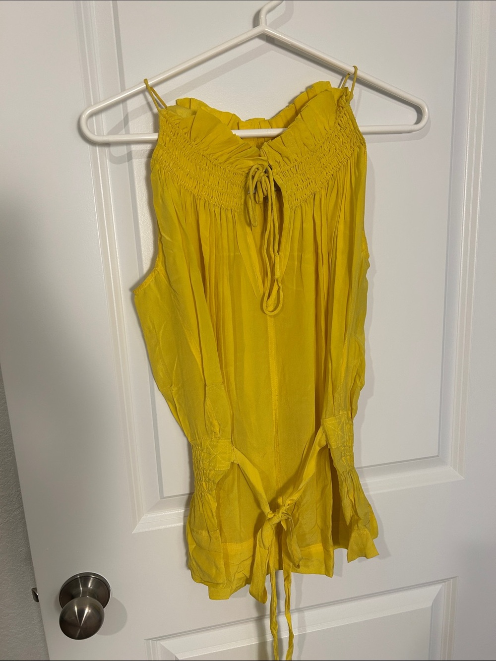 Women's Yellow Smocked Tie-Front Camisole